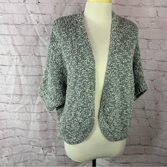 LOFT ann taylor heathered Gray Open-Front Cardigan cotton wool blend sz large - Picture 1 of 8